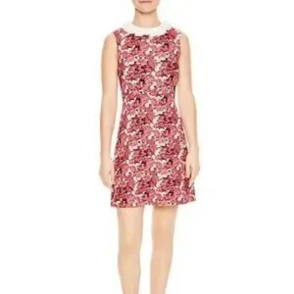 Sandro Edwige Mini Dress Womens Size 2 Rose White Floral Print Ruffled Collar - Picture 2 of 16